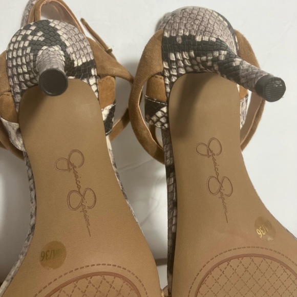 Jessica Simpson Brown Snakeskin Print Suede Strap High Heels NWOT - Picture 8 of 10